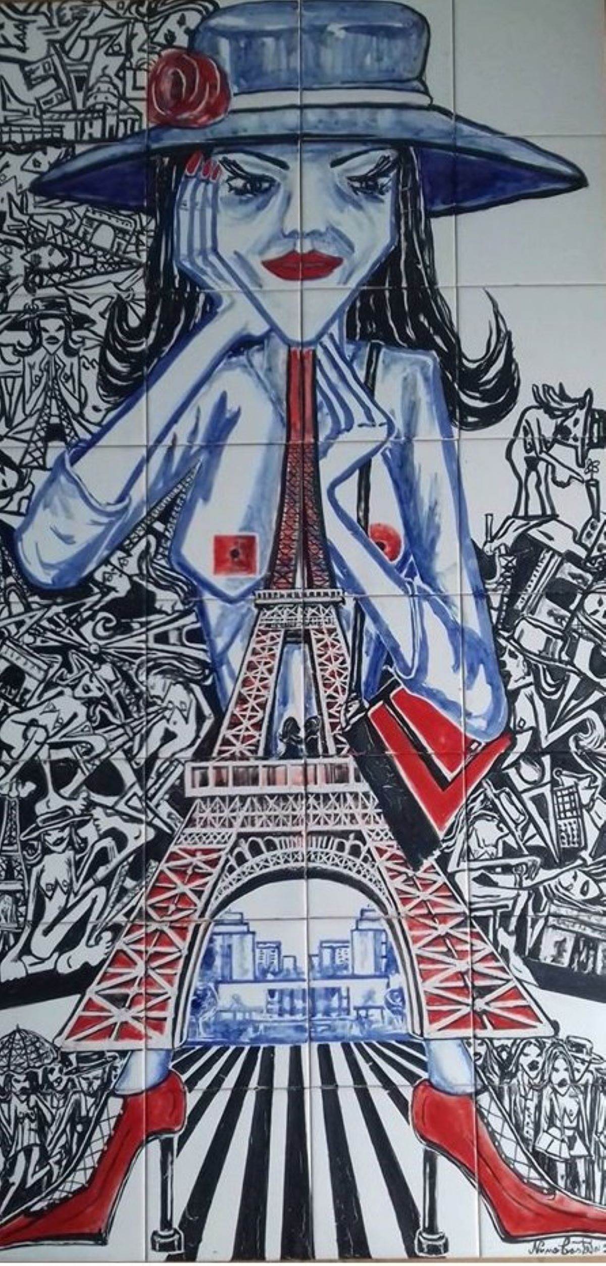 Eiffel Tower Girl I, original Abstrait Panneau dur La peinture par Nuno Castelo