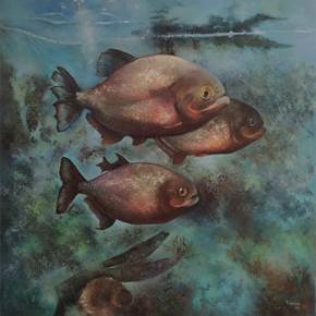 Piranhas, original Paysage Pétrole La peinture par TOMAS CASTAÑO