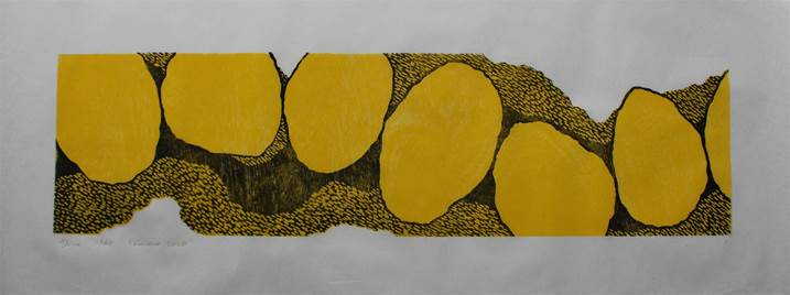 pedras amarelas 1/10, original Abstract Xilography Drawing and Illustration by Eliana Manuel Pinho