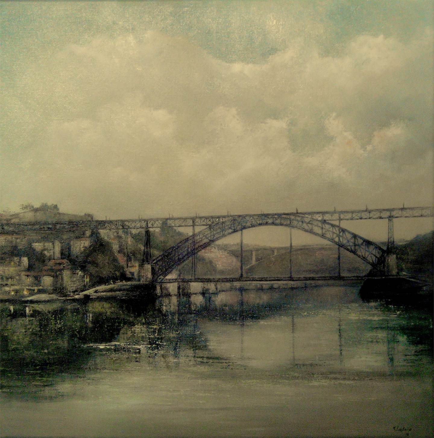 Puente Don Luis I- Porto, original Paysage Toile La peinture par TOMAS CASTAÑO