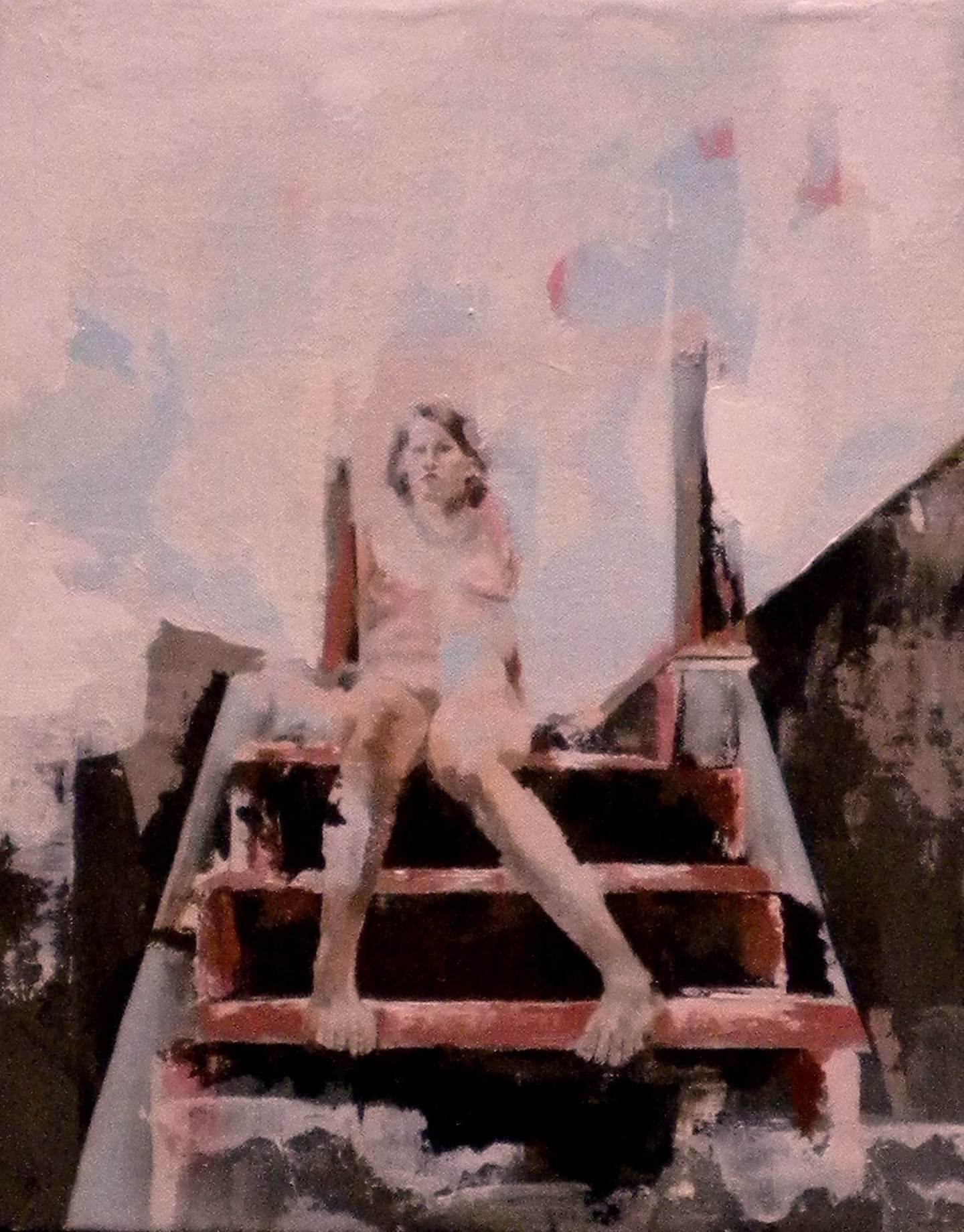 Esperando nas escadas., original Human Figure  Painting by JOAO LUIS DE TEIXEIRA