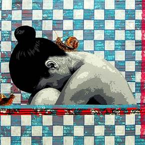 Intimidade, original Woman Acrylic Painting by Raquel Gralheiro