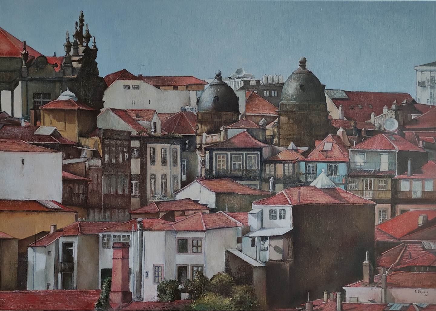 Panorámica de Oporto, original Paysage Pétrole La peinture par TOMAS CASTAÑO
