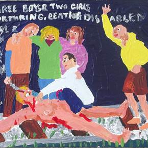 Three boys & two girls are torturing, beating disabled girl & making her drink urine., original Avant-garde Acrylique La peinture par Jay Rechsteiner