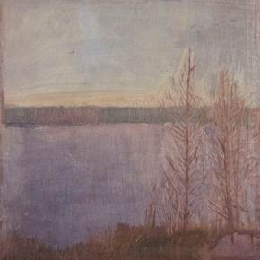 Two trees by a lake in Sweden, Pintura Óleo Paisagem original por Taha Afshar
