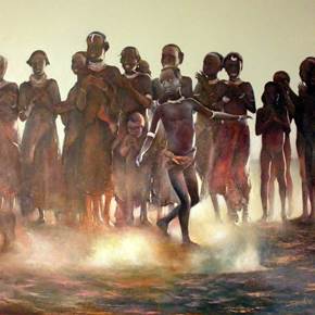 Danzando al ponerse el sol- 1, original Landscape Oil Painting by TOMAS CASTAÑO