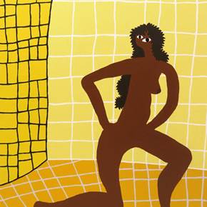 Mosaico amarelo e uma mulher a olhar para ti, original Resumen Acrílico Pintura de Hugo Castilho