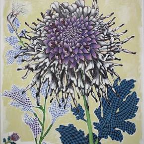 Purple Chrysanthemum, Pintura Técnica Mista Grande formato original por Clara Martins