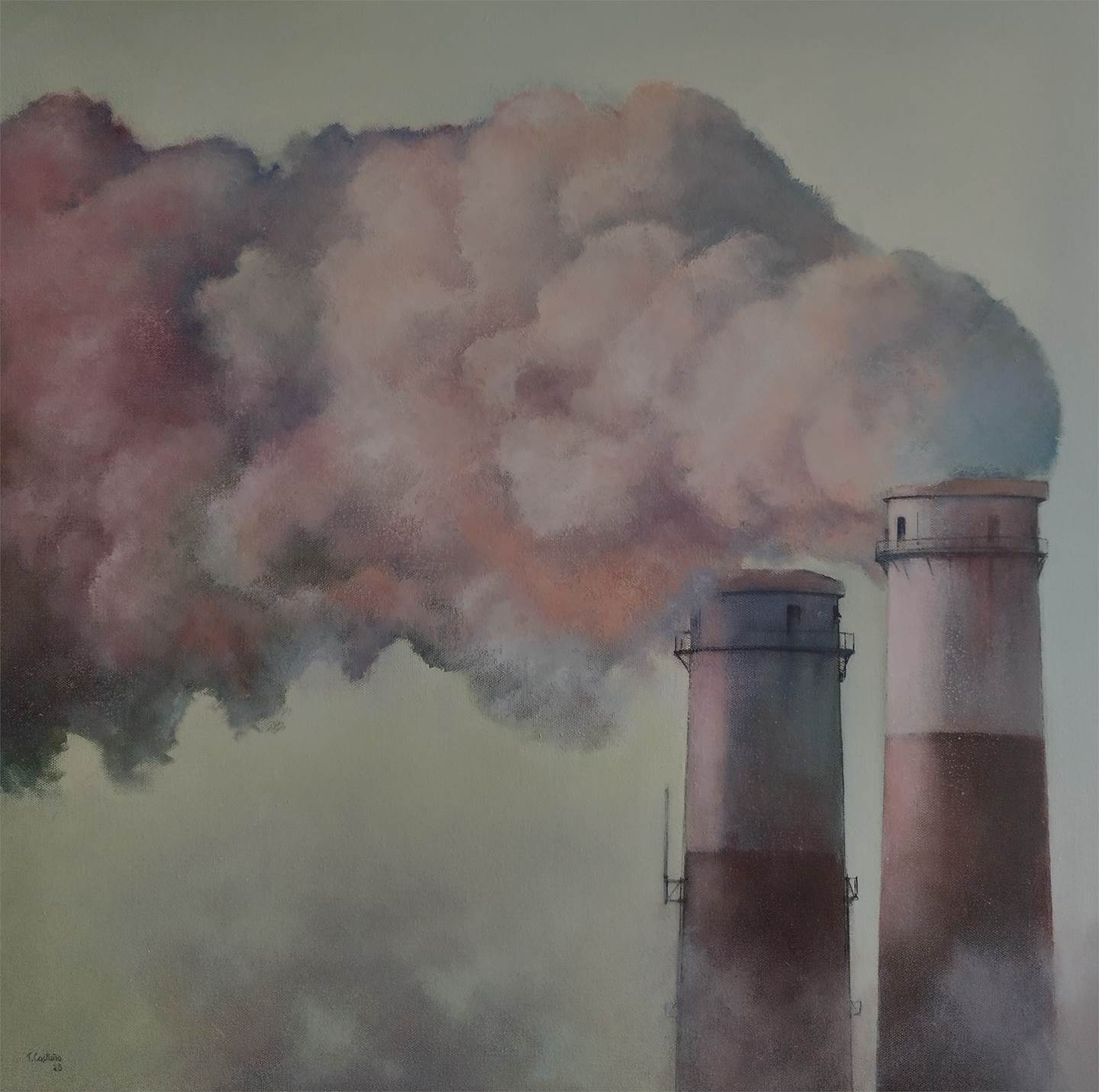 Industrial smoke-1, original Paysage Pétrole La peinture par TOMAS CASTAÑO
