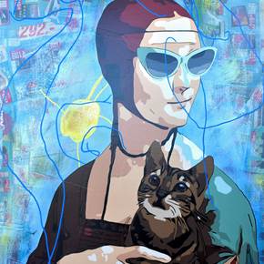 Lady with Kitten, original Figura humana Acrílico Pintura de Alvarenga Marques