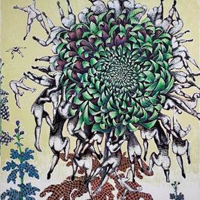 Green Chrysanthemum, original Gros Technique mixte La peinture par Clara Martins