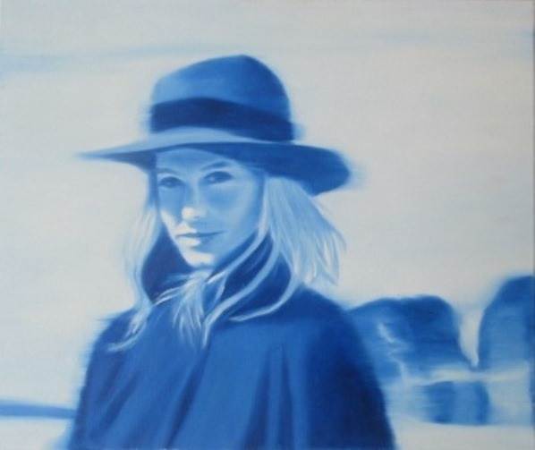 Jeune fille au chapeau en bleu, original Figure humaine Pétrole La peinture par Ricardo Gonçalves